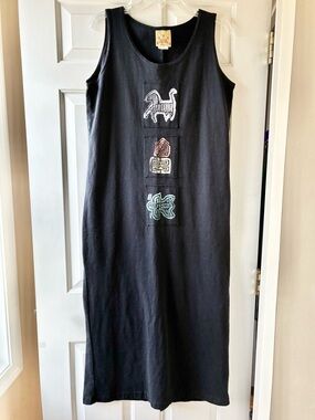 Blue Cactus Cotton Sleeveless Tank Dress Straight Maxi Tribal Black Size S